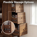 Corner Cabinet with Charging Station,L-Shaped Kitchen Pantry Storage Cabinet with 3 Drawers,Freestanding Kitchen Pantry Cabinets with Wine Rack,Glass Rack,Sliding Door for Dining Room (Walnut)