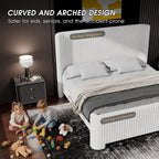Ihanherry Queen Size Bed Frame with Faux-Fur Curved Wingback Headboard & Footboard, Upholstered Bed Frame with Removable & Washable Cover,Noise Free & Easy Assembly, No Box Spring Needed, White