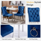 Round Glass Dining Table Set for 4, Small Kitchen Table Set for 4, 47" Round Glass Table and Chairs Set of 4, 5 Piece Round Dining Room Table Set w/Navy Blue Velvet Chairs for Breakfast Dinette Cafe