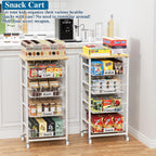 OKZEST 5-Tier Kitchen Storage Cart with 4 Upgraded Drawer Basket & Wood Top | Mobile fruit basket stand with 4 PE liners, Rolling kitchen pantry organizers, Holds potato, onion, drink, can, snack, veggie