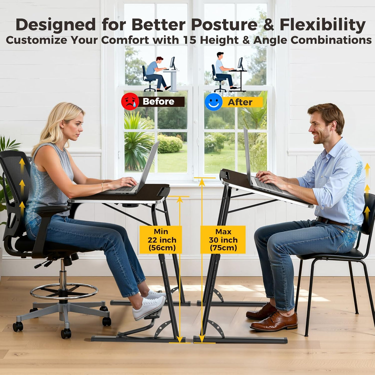 FoldWise Upgraded Folding TV Tray Table, Sturdy Couch & Dinner Laptop Table | Adjustable Height & Angle Portable Desk for Eating, Work & Recliner; Includes Footrest, Cup Holder, iPad Holder, Edge Stopper