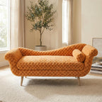 ERYE Upholstered Left Facing Chaise Lounge Chair W/Scroll Arms and Wood Legs, Elegant Chaise Lounge Square Pattern Accent Recliner Lounger Sofa for Living Room Bedroom