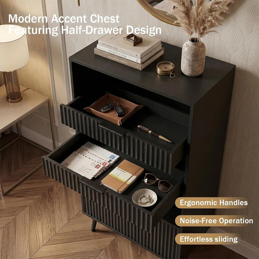 51" Tall Modern Black Storage Cabinet, Freestanding Kitchen Pantry Cabinet with 3 Drawers & Open Shelf, Buffet Sideboard Hutch, Snack Linen Cabinet for Dining Room,Bathroom, Bedroom, Office