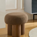 16.54''Mushroom Stool,Modern Fabric Ottoman Foot Rest,Teddy Round Foot Stool with Three Legs Under Desk,Small Stool for Living Room, Bedroom and Kitchen (Brown')