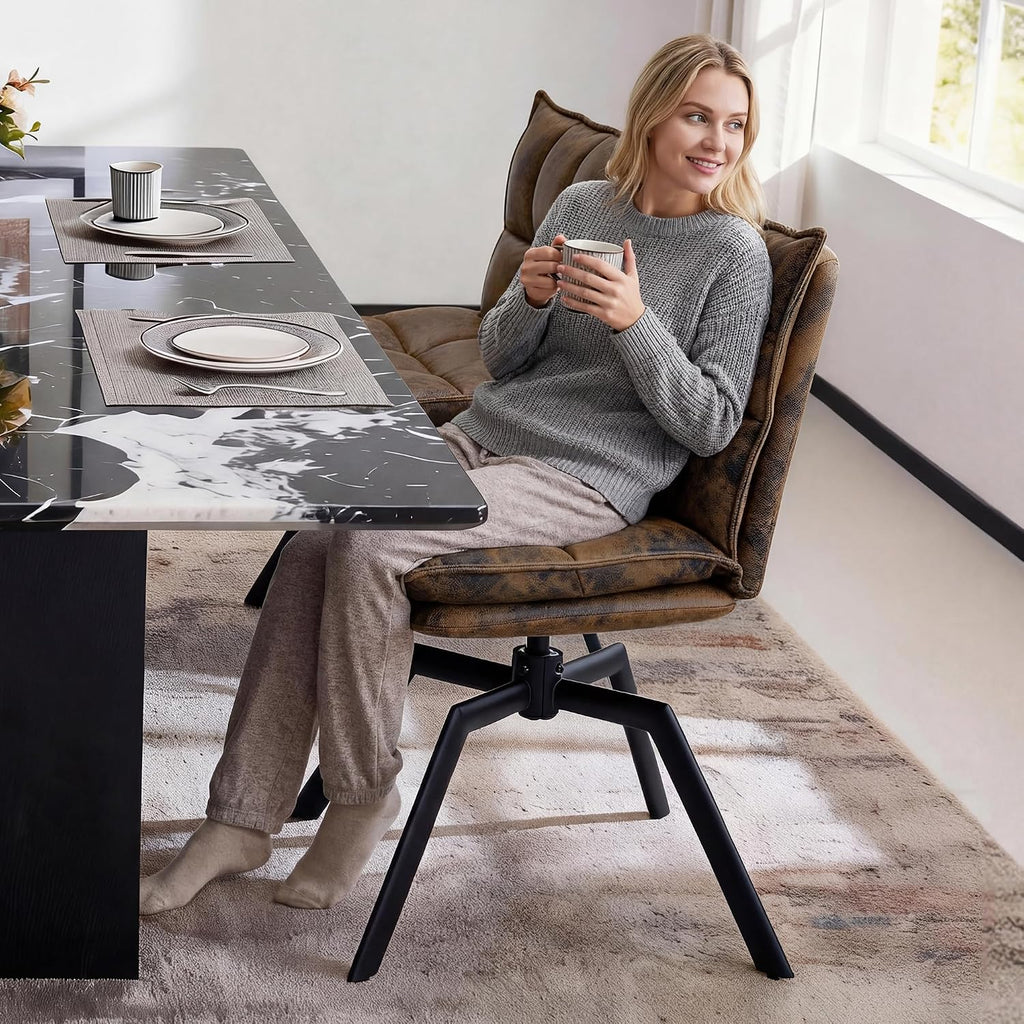 Swivel Dining Chairs Set 2,Mid-Century Modern PU Upholstered with 360°AUTO Swivel Metal Legs,Suitable for Dining Rooms, Living Rooms, and Bedrooms.(Brown)