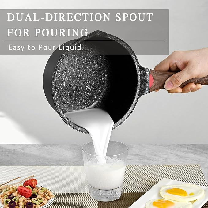 VINCHEF Nonstick Saucepan with Lid, 3QT Sauce Pan with Stay Cool Handle, Non Stick Small Cooking Pots Induction pot, Dishwasher Safe, Compatible for All Stove Top, PFAS and PFOA Free Black