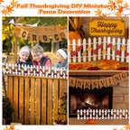Thyle Thanksgiving DIY Mini Fairy Garden Fence Fall Wood Picket Crafts with 35 Inches Wood Picket Fence 100 Wooden Leaves and Glue for Autumn Centerpieces Thanksgiving Activity(White)
