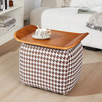 zyz 21 Inch Square Storage Ottoman Coffee Table, Modern Ottoman with Flip-Top Lidm, Solid Wood Panel, Houndstooth Fabric Footstool, Accent Ottoman for Living Room, Bedroom, Corners, Entryways (Brown)