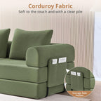 4-in-1 Folding Convertible Sofa Bed, 78 Inch Oversized Corduroy Loveseat Sleeper with Pull Out Bed, Futon Couch for Living Room Bedroom, No Assembly Needed, Olive Green