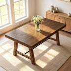 Rustic Farmhouse Dinning Table, Reclaimed Solid Wood Kitchen & Dining Room Table for 4-6 People, 59" Wooden Rectangular Kitchen Table with Trestle Base for Dining/Kitchen Room, Walnut