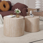 WXFKLDJ Round Nesting Coffee Table Set of 2, Wood Side Table, Travertine | Modern Handcraft Drum Coffees Table, Farmhouse Style End Table, for Living Room Small Spaces, No Assembling