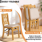 East West Furniture - PNC-OAK-03, A Solid Wood Plano Folding Dining Room Chairs with PU Leather Seat, 3-X Back Design, No Assembly Required, Set of 2, Oak Wood Finish