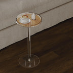 HMYHUM Acrylic Rattan Drink Table for Small Spaces, 11.8'' L x 11.8'' L x 24'' H, Round Coffee Martini Drink Side Table with Pedestal for Living Room, Corners, Sofa, Clear, Easy Assembly