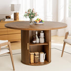 47" Round Dining Table for 4-6, Space-Saving Dining Room Table with Core Rolling Shutter Storage Shelf and Thick Tabletop, Wood Grain Dinner Table for Kitchen, Dining Room, Living Room, Walnut
