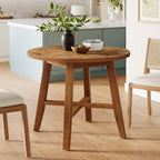 31.5-Inch Round Dining Table for 2-4, Solid Wood Farmhouse Kitchen Table for Living Room, Dining Room, Apartment (Brown)