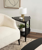 Kate and Laurel Knowlton Modern Tiered Triangle Side Table, 24 x 24 x 24, Black, Transitional Two-Tier Triangular Living Room End Table with Storage for Use as Indoor Plant Stand