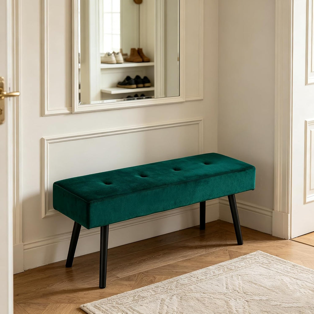 Entryway Bench - 40" Bench for Bedroom, Modern Ottoman End of Bed, Upholstered Bench with Metal Legs, Dining Bench for Living Room, Entryway, Dark Green Velvet