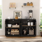 Arched Sideboard Buffet Cabinet with 4 Doors, Modern Accent Storage Cabinet with Adjustable Shelves, Boho Console Table Bar Cabinet Storage Credenza for Living Room, Black/Oak