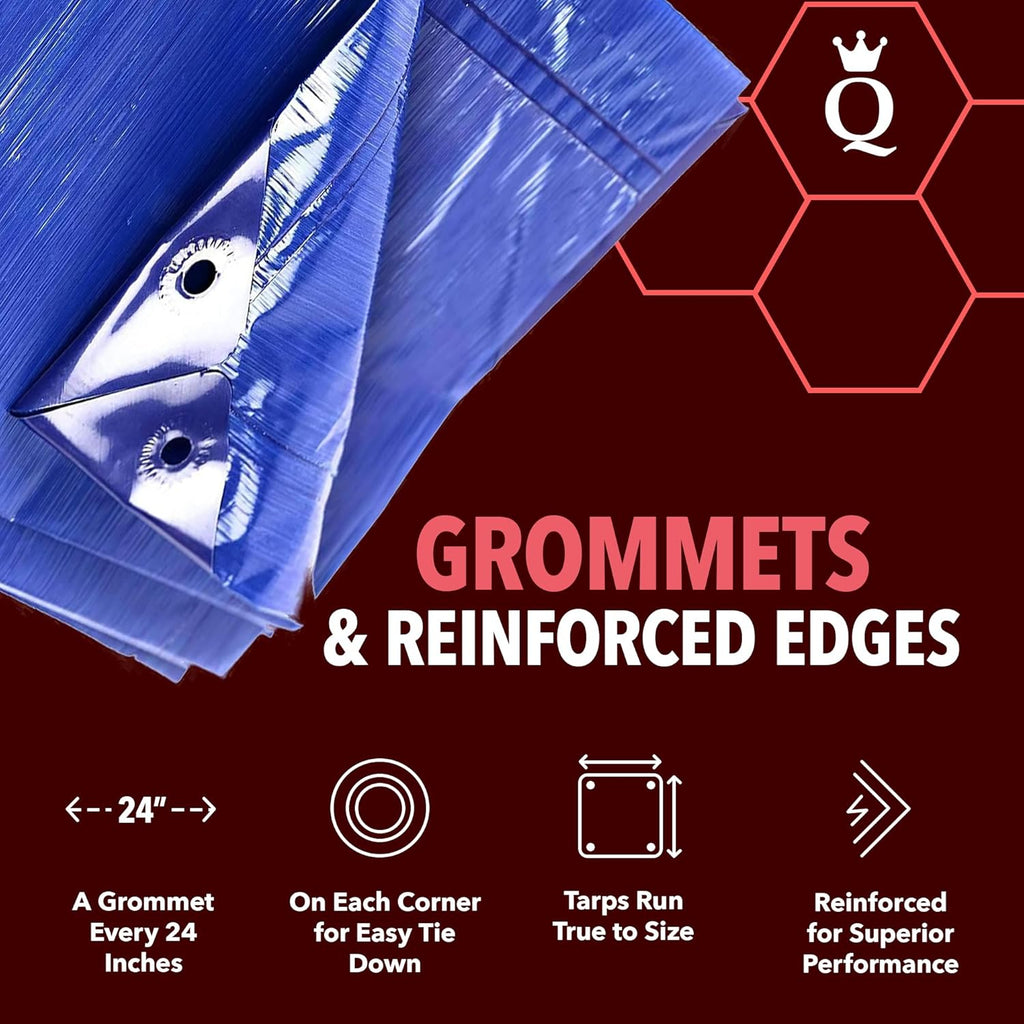 QUEEN OF TARPS | 16x20 Light Duty Tarp Waterproof, 70 GSM is 7 MIL, UV/Tear Resistant Tarp, Camping, Outdoor Furniture, Car, Tents, Painting, Firewood Protection | 16x20, Light Duty
