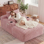 65" Oversized Chaise Lounge Chair Indoor, Chaise Lounge Chair with Cup Holders Side Pockets 3 Pillows, Cloud Corduroy Chaise Sofa Bed Sleeper Couches for Living Room No Assembly Require,Pink
