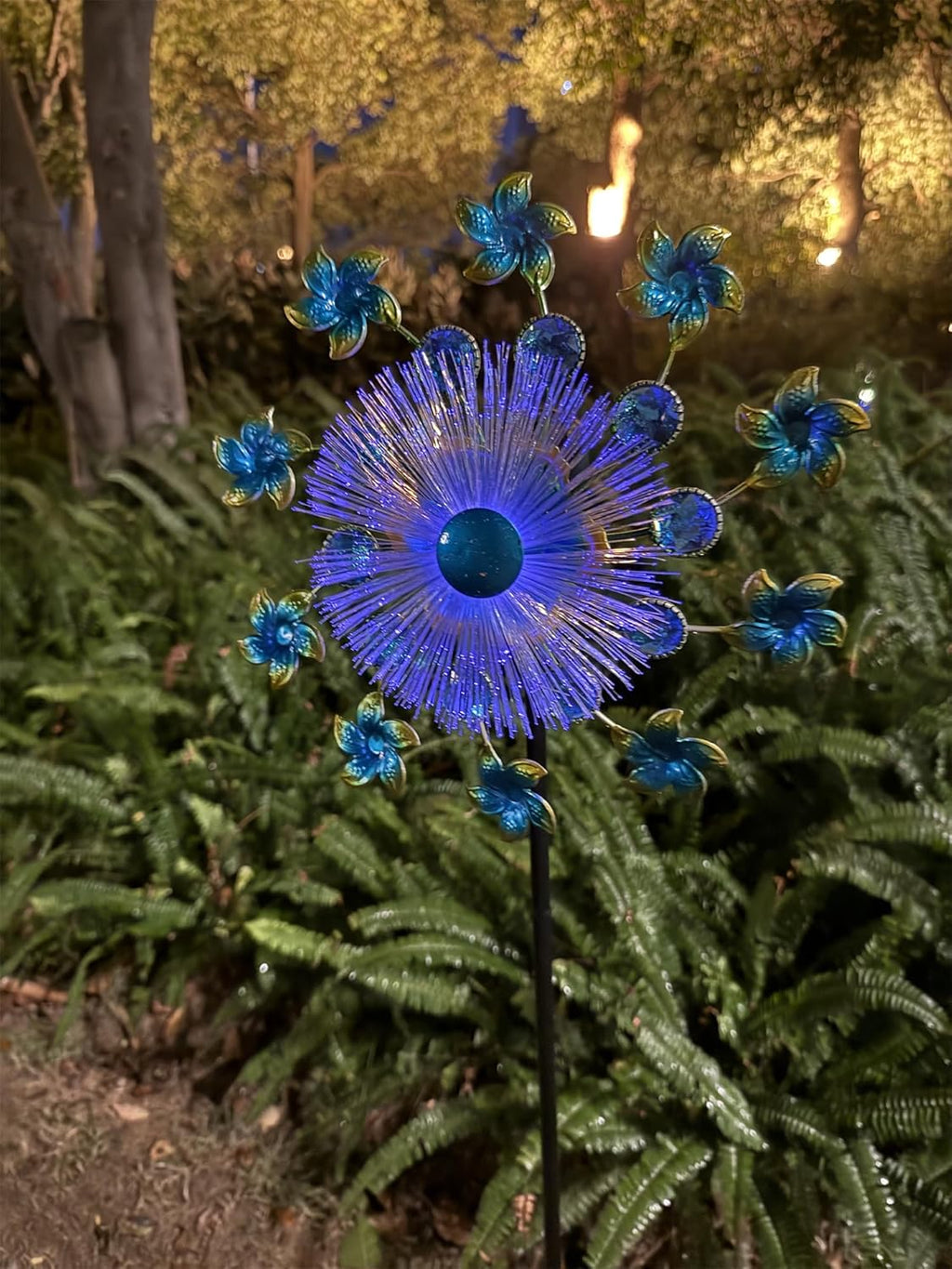 46" Flower Solar Wind Spinners for Yard and Garden, Sapphire Kinetic Windmill Wind Spinner Outdoor Decor, Solar Wind Sculpture Yard Art for Patio, Lawn & Garden