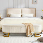 Storage Ottoman Bench, 63" Velvet End of Bed Bench Bedroom Bench King Size with Golden Metal Legs, Upholstered Storage Bench for Bedroom Living Room Entryway and Window, Beige