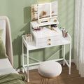 HIGDBFE Vanity Desk with Mirror and Lights 28.4''W Small Makeup Vanity | Vanity Table with Height-Adjustable Stand, 2 Fabric Drawers Compact Makeup Desk, Gift for Girls, Bedroom Small Space, White