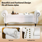 ZZW Storage Ottoman Bench, 51" Upholstered Bench & Ottoman with Safety Hinge, Tufted Bed Bench with Rolled Arm and Nailhead Trim, End of Bed Storage Bench for Bedroom, Living Room, Entryway White