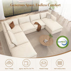 Vesgantti 7 Seater Plush Corduroy Couch, 141.7" Large Sofa, Beige | Oversized Modular Sectional Couch with Chaise & Ottoman, Deep Seat Cloud Sofa for Living Room, No Assembly Compressed Sofa