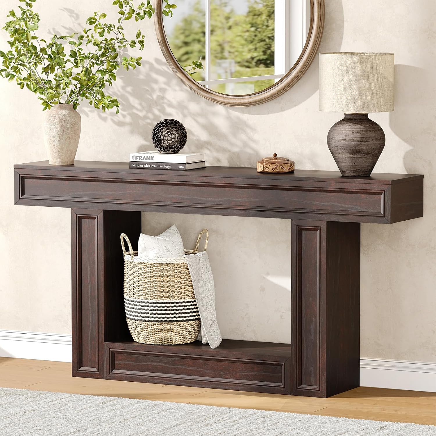 Rresyet 63" 2-Tier Entryway Console Table Behind Sofa with Sensor Lights | 2-Tier Storage Design, Sturdy U-Shape Base, Ideal for Entryway, Living Room, Corridor and Foyer