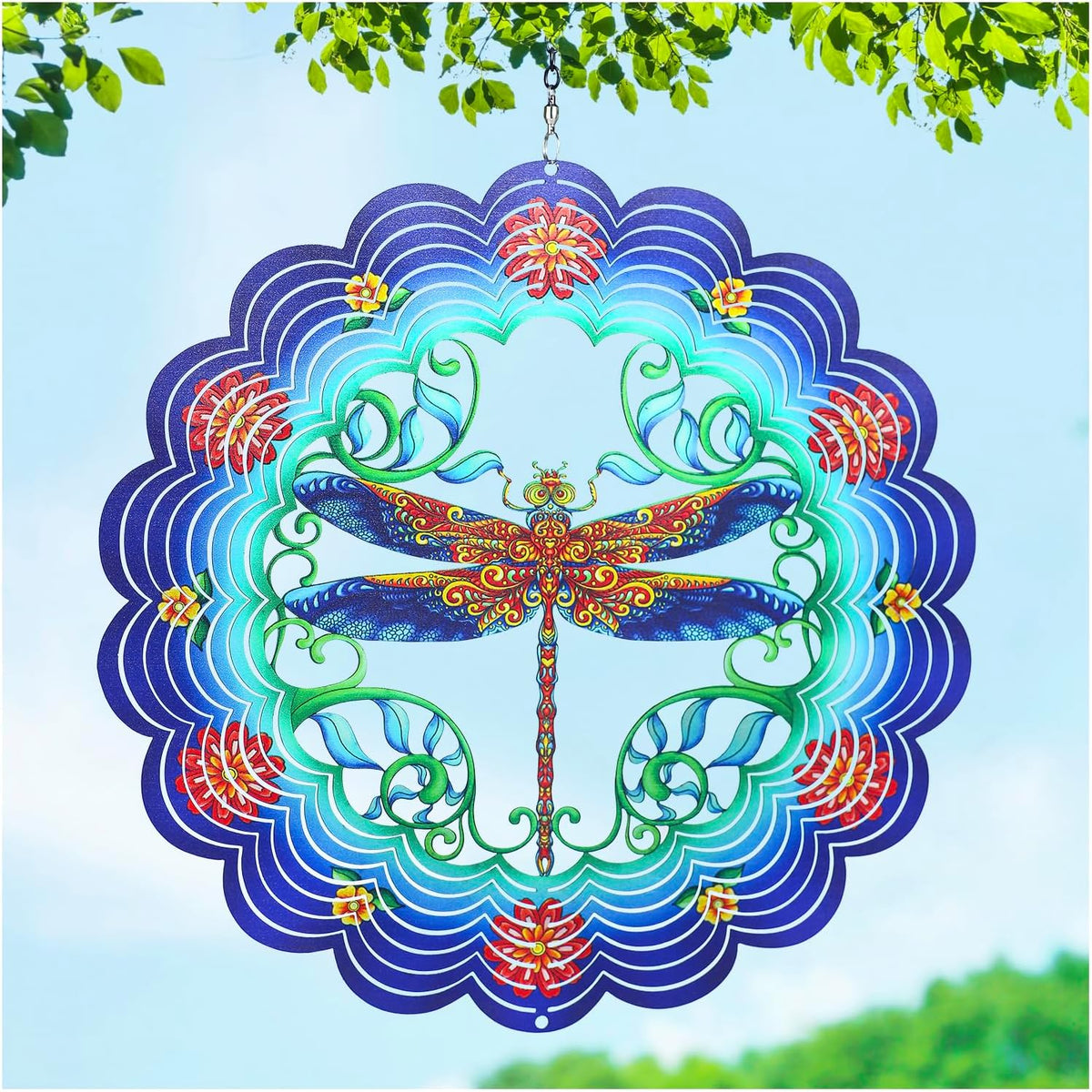 Dragonfly Wind Spinners Dragonfly Gifts for Women/Men 12 inch 3D Stainless Steel Hanging Wind Spinner Metal Wind Catchers Kinetic Sculpture for Indoor/Outdoor Decor, Yard Art, Garden Decorations