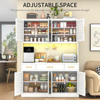 71" Tall Kitchen Pantry Cabinet, Metal Storage Cabinet, with 8 Doors & 6 Adjustable Shelves & 3 Drawer,Cupboard for Bathroom, Dinning Room, Kitchen, White