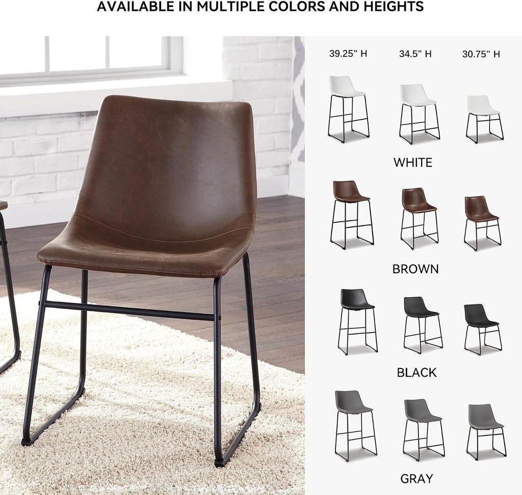 Signature Design by Ashley Centiar Mid-Century Dining Chair Set of 2, Brown | Contoured faux leather bucket seats, Matte black tubular metal base, Optimized for compact kitchen and eat-in spaces