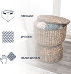 Eyely TAS1000B CAIA 18" Hourglass Handwoven Hyacinth Storage Accent Table with Lid, Brown Wash