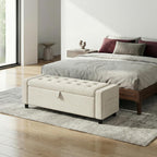 Amada 46" Storage Ottoman Bench with Safety Hinge, Hidden Compartment & Side Pocket - Upholstered End of Bed/Entryway Bench for Bedroom & Living Room, 400 lbs Weight Capacity, Beige
