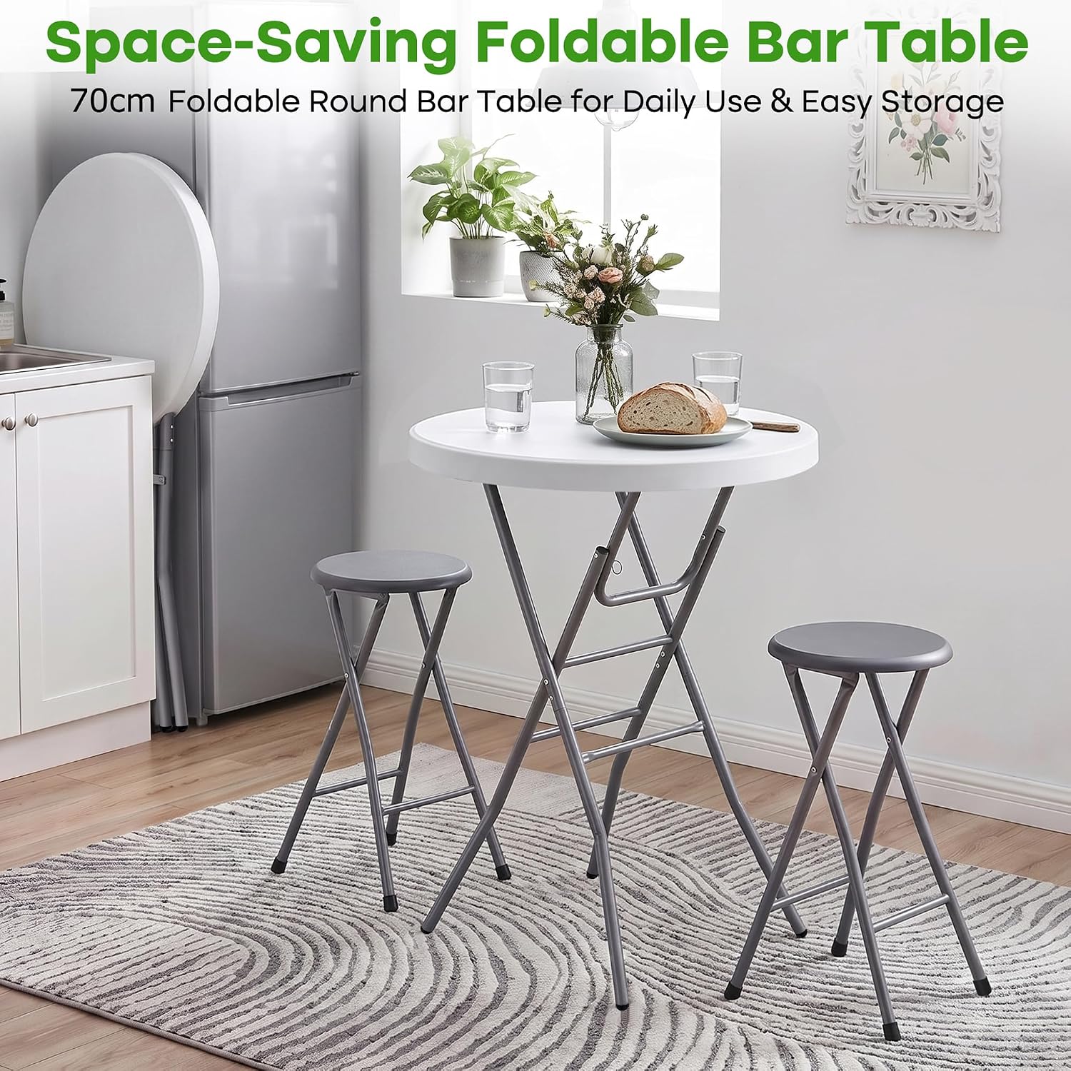 VECELO 28" Round Cocktail Table, Folding Bar Height Table with Removable Legs, 43.3" Tall Portable Plastic Bistro High Top for Indoor Outdoor Wedding Events, Patio, Backyard, Home Parties, White