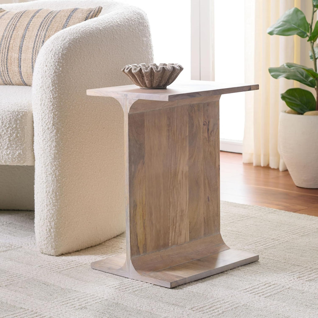 SAFAVIEH Home Collection - Wilfredo White Washed Solid Wood Accent Table, Scandinavian C-Shape Side Table, Fully Assembled (ACC3261A)