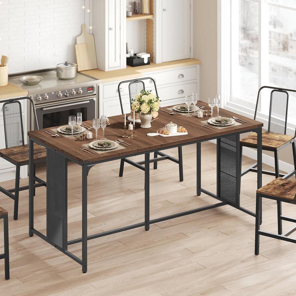 YATINEY Dining Table for 6-8, 63" Large Kitchen Table, Industrial Dining Room Table, Wooden Rectangular Table with Adjustable Feet, for Dinner, Kitchen, Walnut and Black CZ03BH