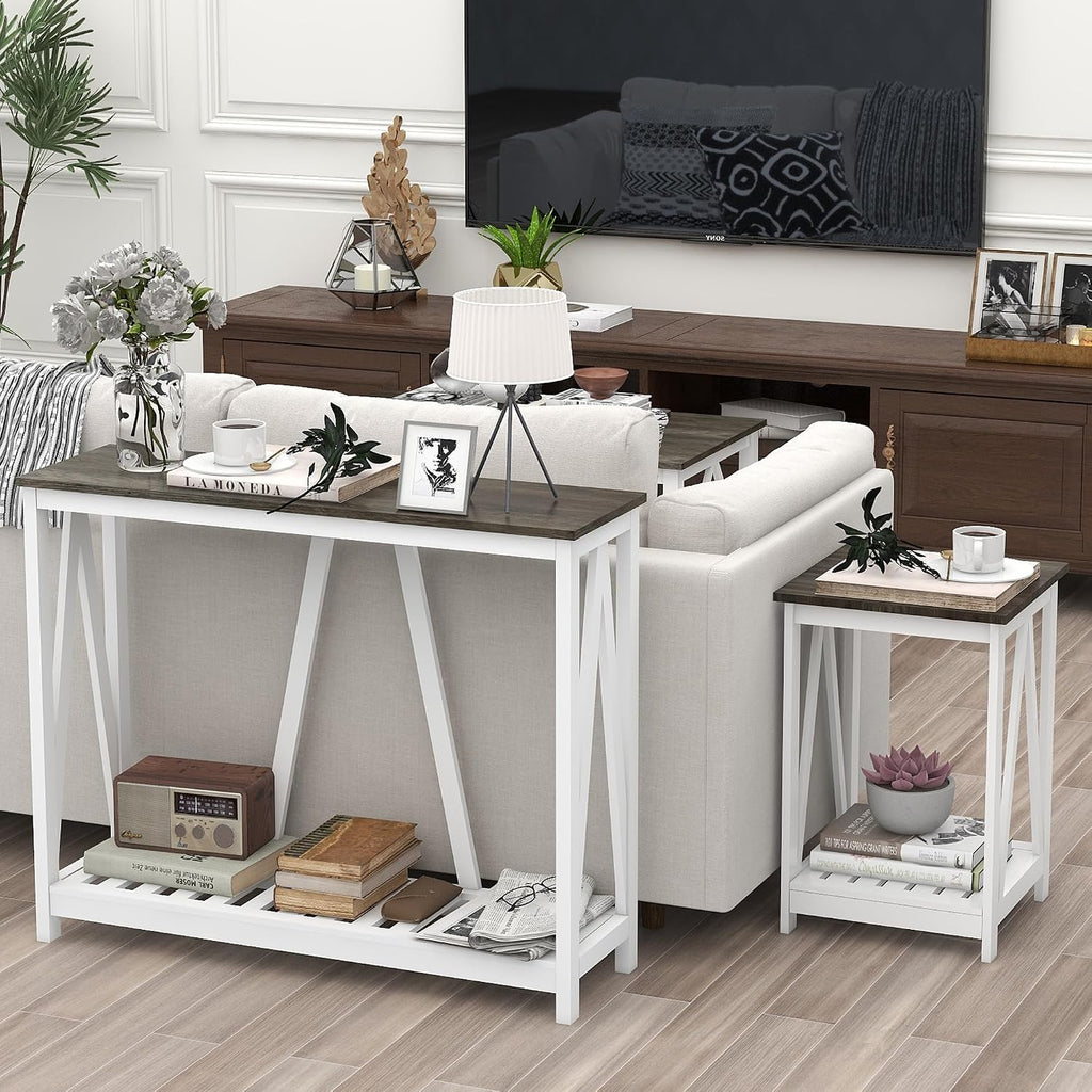Entryway Table, 39" Farmhouse Console Table with Shelf Narrow Foyer Table | | 2-Tier Open Shelf,V-Shape Anti-Tip Legs,Slim Narrow Design,30-Min Easy Assembly,Sofa Table Use,Two-Tone Finish,Dark Oak