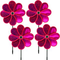 4PCS Flower Wind Spinner Sparkly Lawn Pinwheel 11.8 inch Hot Pink Garden Windmill for Garden, Party, Outdoor, Yard Decor