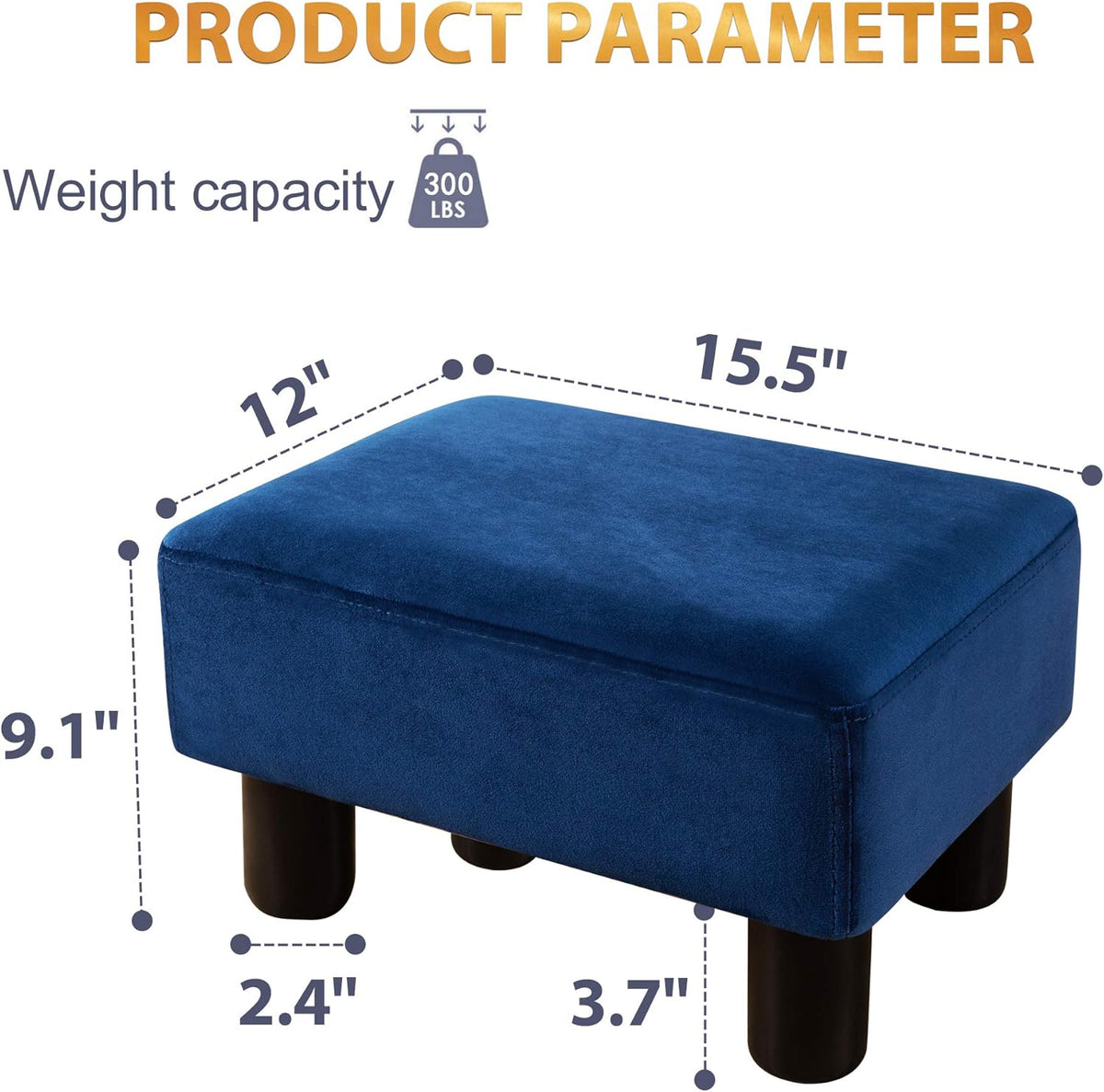LUE BONA Small Foot Stool, Velvet Fabric Footrest Ottoman Stool with Non-Skid Plastic Legs, Rectangle Footstool Step for Couch, Desk, Office, Living Room, Navy
