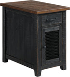 Martin Svensson Home Solid Wood Black and Brown Rustic Chairside End Table with Power and Storage