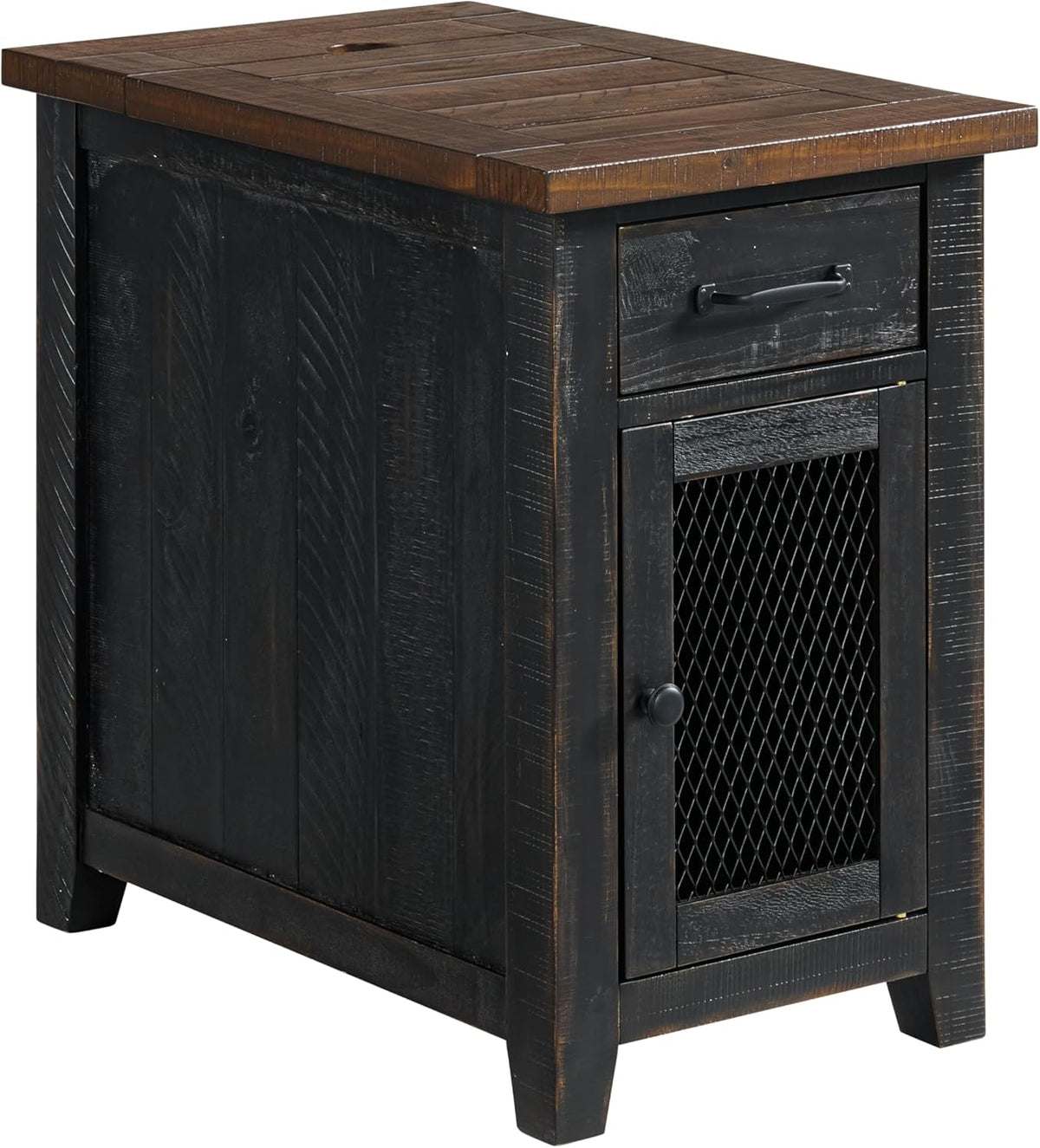 Martin Svensson Home Solid Wood Black and Brown Rustic Chairside End Table with Power and Storage