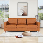GarveeLife 85" Mid Century Modern PU Leather Sofa, 3 Seater Couch with Deep Seat & Cushions, Faux Leather Living Room Sofa for Apartment, Bedroom, Office, Orange