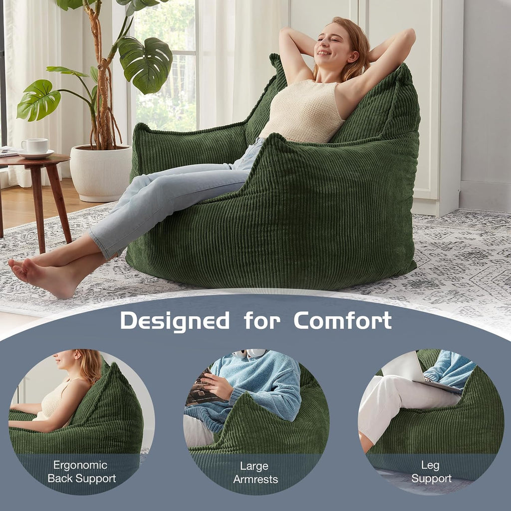 EBENCHICO Giant Bean Bag Chair for Adults, Corduroy Large Bean Bag Chairs for Teens with Armrests, Comfy Adult BeanBag Chair Sofa Couch with Filler Included for Bedroom Living Room