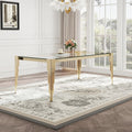 Rectangle Glass Dining Table, 81" Clear Tempered Glass Desktop with Gold Mirrored Stainless Steel Legs, Modern Elegance for 8-10 People, for Kitchen, Living Room, Office