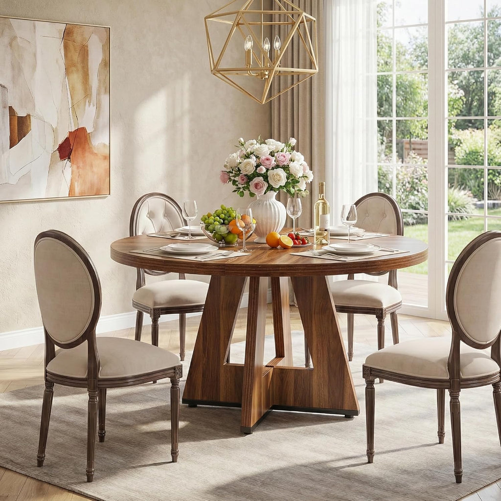 Lailang 47 Inch Dining Table, Round Kitchen Table, Dining Room Table for 4, Rustic Wood Dinner Table, Small Apartment Dining Table, Modern Kitchen Table, 47 x 47 x 30 Inch, Brown