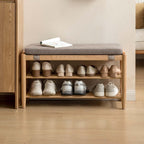 YESWOOD Solid Wood Shoe Bench Assembled, Shoe Rack Bench with Cushion for Entryway, Living Room, Bedroom, Hallway, 31.49“ x 11.81” x 17.71", Nature+Gray