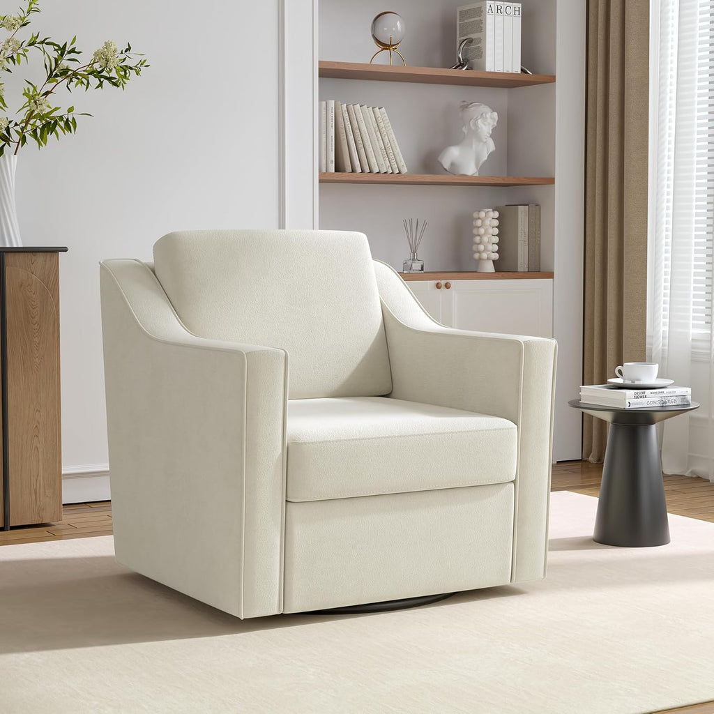 Swivel Accent Chair, Comfy Chenille Swivel Chair with Deep Seat, Upholstered Club Armchair with 360 Degree Rotation Base, Single Sofa Reading Chair for Living Room Bedroom, Beige