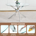 5-Piece Round Dining Table Set for 4, 47" Small Circle Tempered Glass Kitchen Table Set with Chrome Silver Leg, Upholstered Chair Side Chair for Dining Room Apartment Home, White
